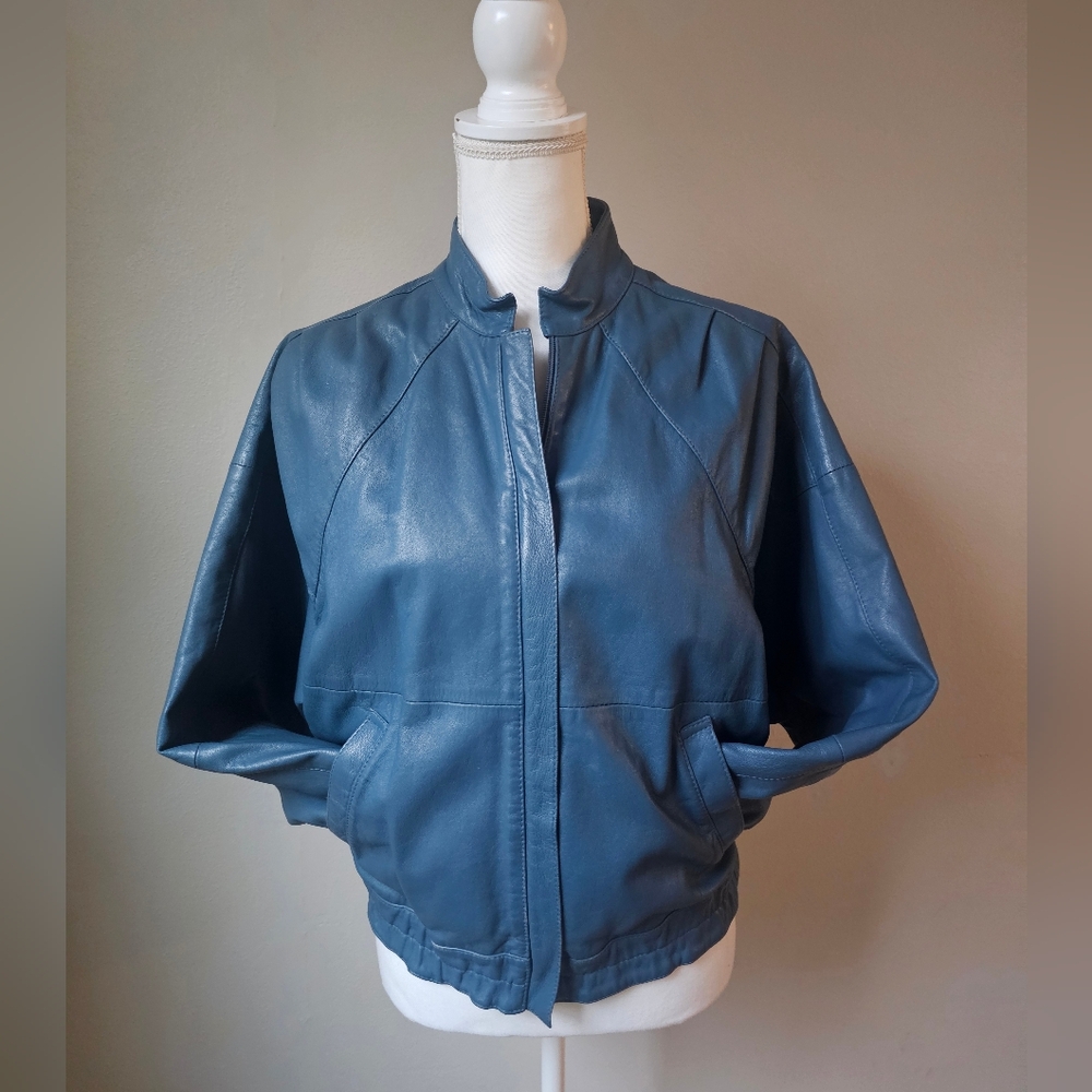 Vintage Vera Pelle Blue Italian Leather Jacket